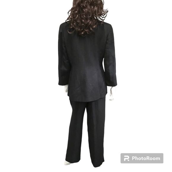Limited Linen Blend Double Breasted Blazer Pants Suit Set Black Size 10/12 - Picture 4 of 15